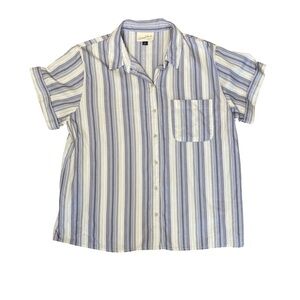 Universal Thread Striped Button Front Shirt Beachy Short Sleeve Pocket Top S